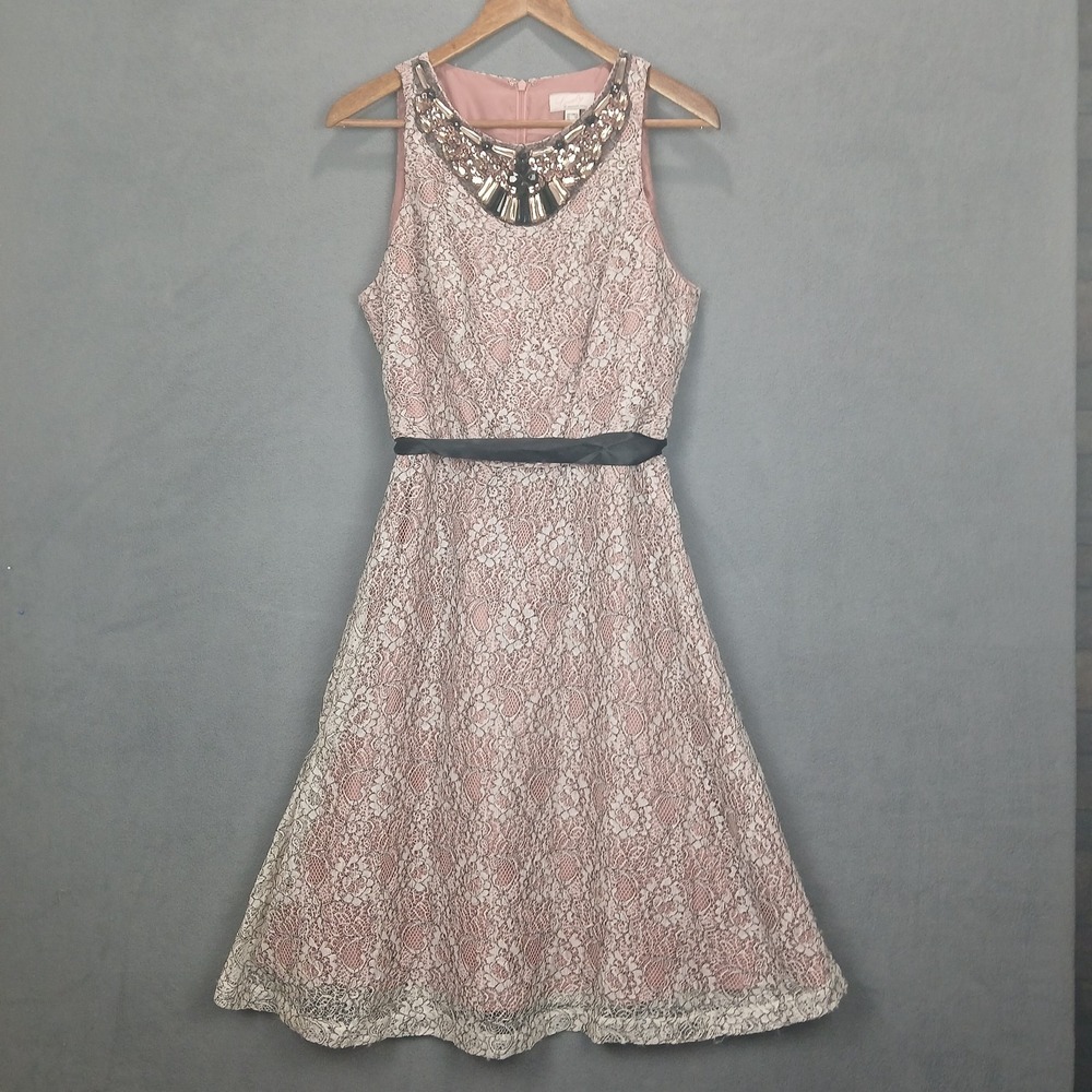 Lovely By Adrianna Papell A Line Dress Women 12 Pink Floral Jewel Embellished
